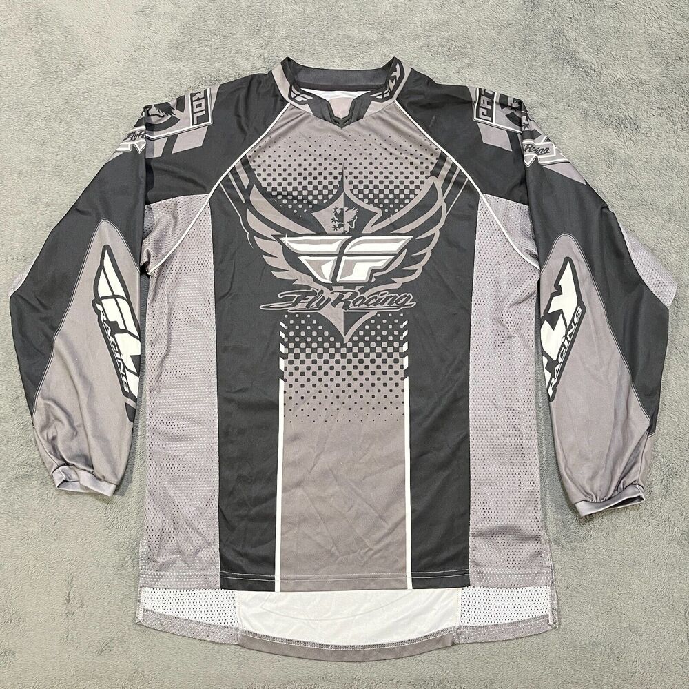 Fly Racing BMX Black Gray Racing Long Sleeve Jersey Men's Size M